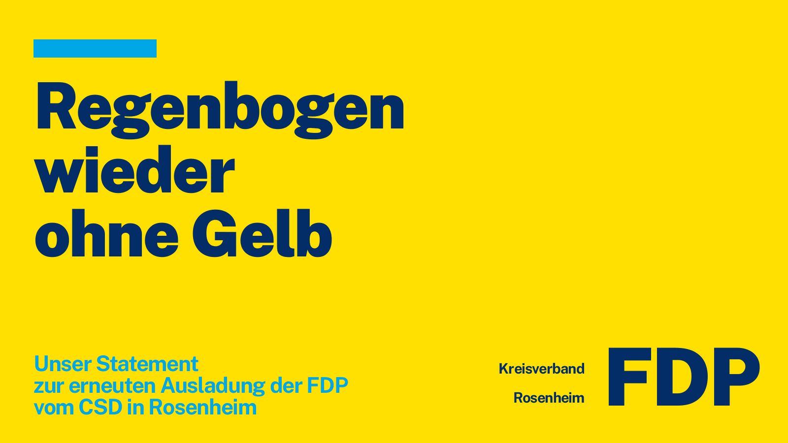 Regenbogen wieder ohne Gelb - FDP Ausschluss vom CSD 2026